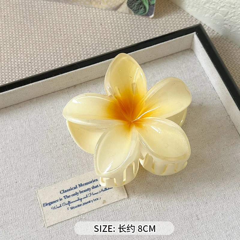 8CM Gradient Large Flower Acrylic Hair Clip For Women Sweet Hair Claws Crab Clamp Barrettes Hawaiian Headwear Accessories: black