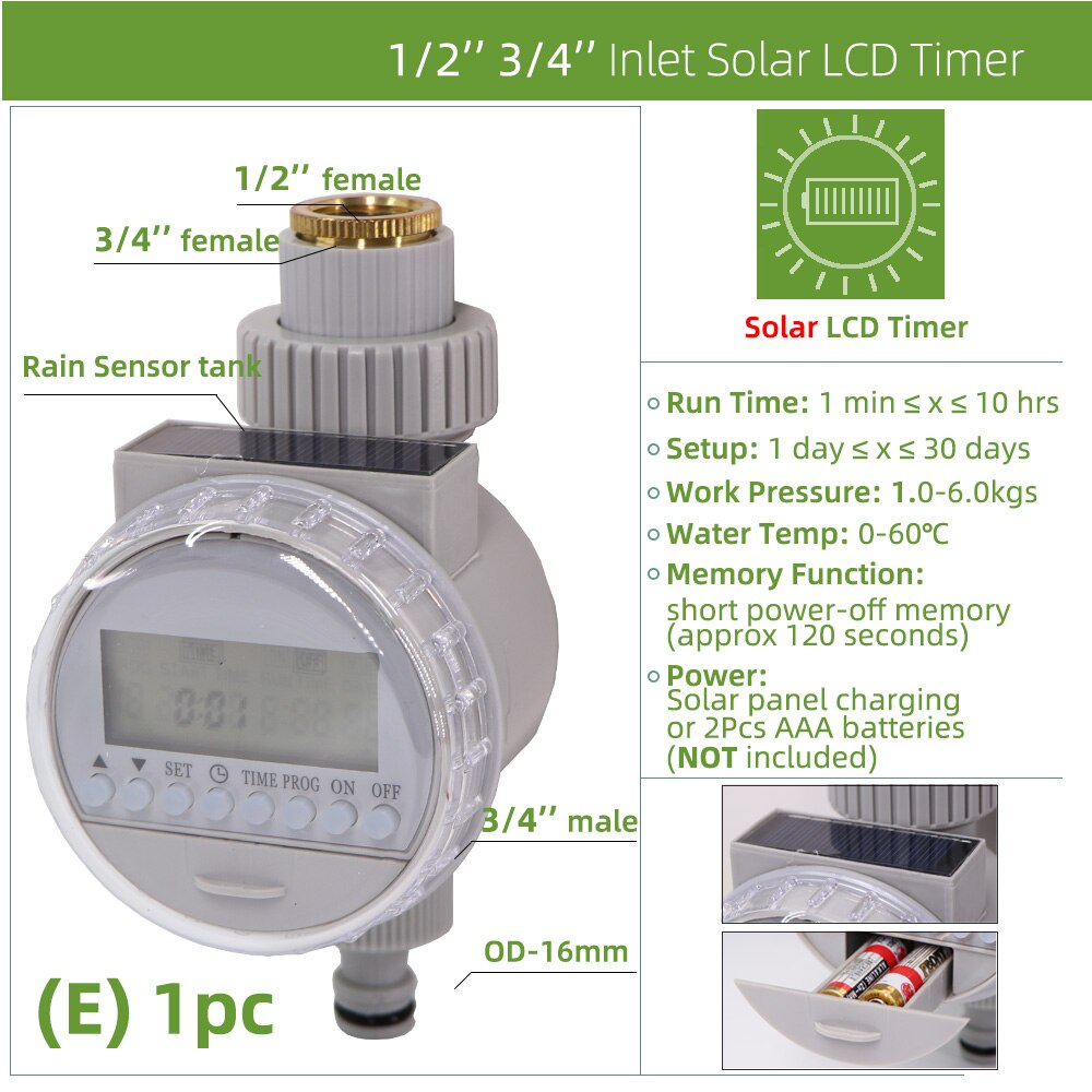 Automatische Watering Timer Elektronische Irrigatiesysteem Liquid Crystal Display Regen Sensor Solar Controller Kas Timing Tool: E