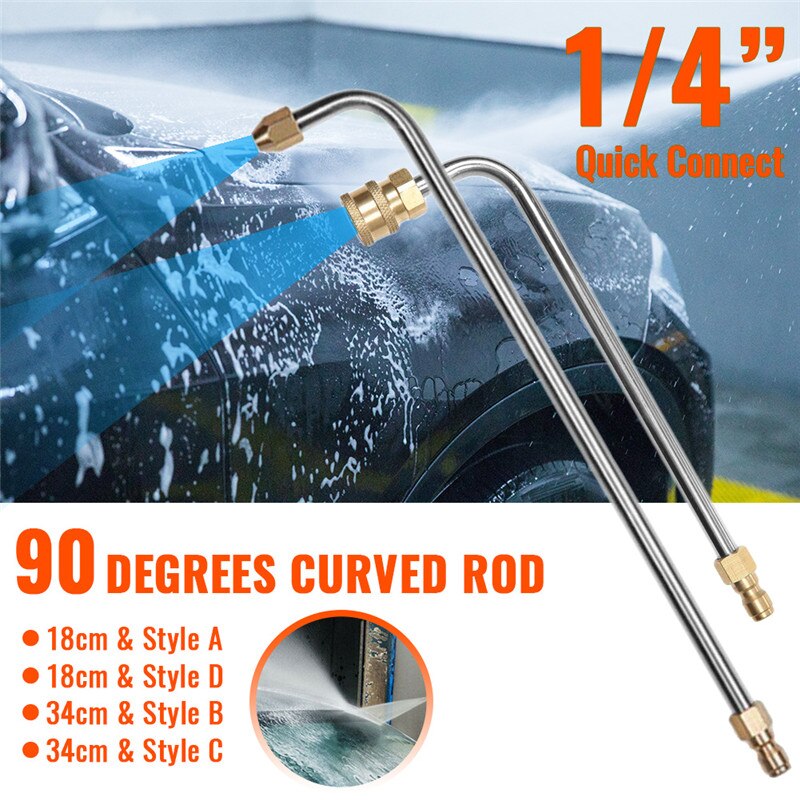 90 Degrees Curved Rod Washer Gutter Cleaner Attachment Pressure for Lance Wand 1/4 Inch Quick Connect Car Pressure Washer Nozzle
