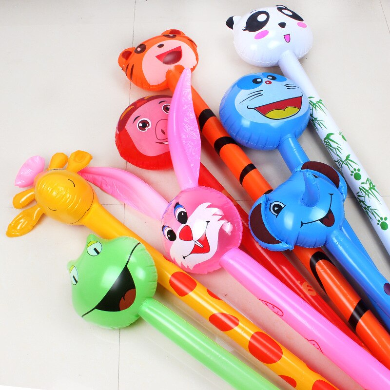 10PCS Cartoon animal head inflatable stick PVC Inflatable toy stick BB call Balloon Outdoor toys Party toys