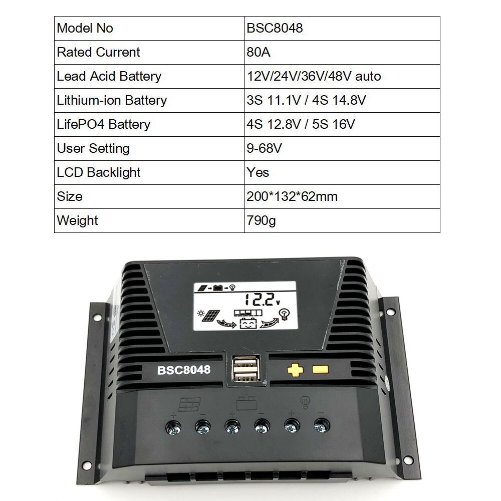80A/60A/30A/20A/Solar Laadregelaar 12V 24V 36V 48V Auto backlight LiFePO4 Lithium Batterij 3.2V 3.7