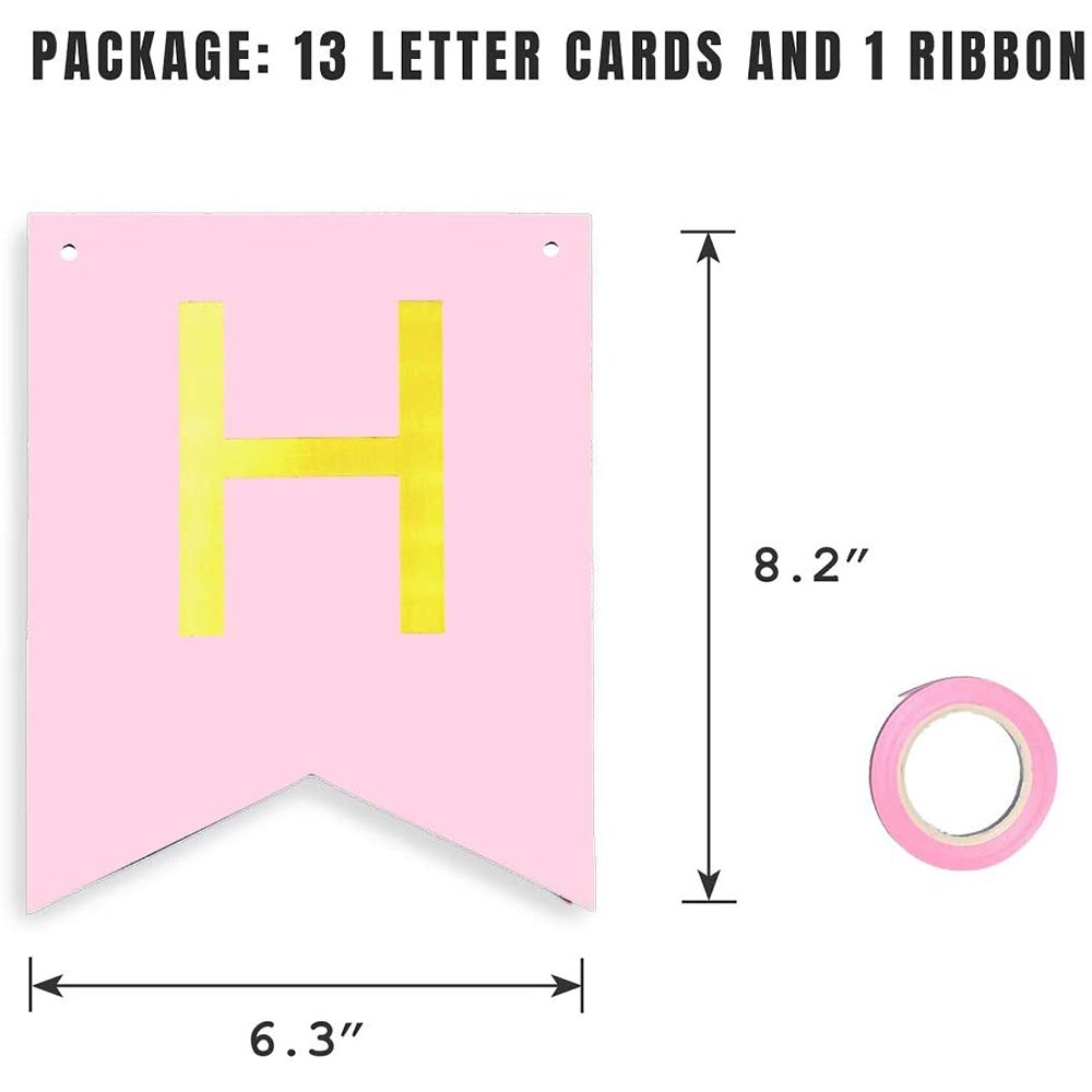 13pcs/set Rose Pink Happy Birthday Banner Signs Golden blue Hanging Flag Birthday Party Supplies rainbow clolor Bunting Decor