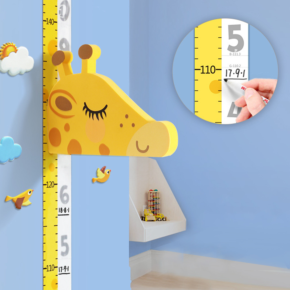Muursticker Universele Ruimtebesparend Meting Leuke Baby Kinderen Giraffe Hoofd Decoratieve Hoogte Heerser Praktische 3D Beweegbare