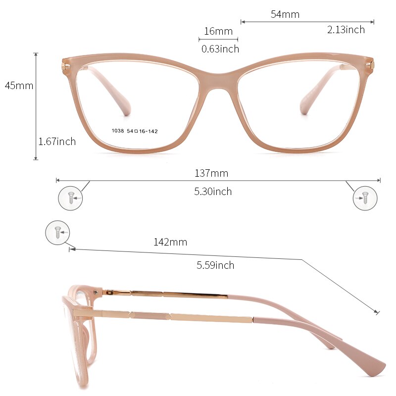 Tangowo  tr90 brilmontuur voor dames, cateye-bril, vintage mypoia, volledig optische bril op sterkte, 1038 monturen