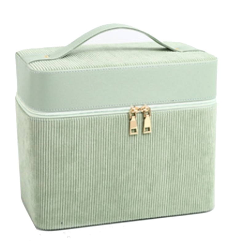 Cosmetic Case Makeup Bag Suitcase Travel Storage Box Large Capacity Wash Bag Double-Door Makeup Case: Green