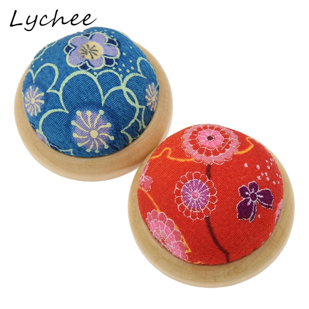 Lychee Willekeurig Patroon Ronde Japanse Stijl Houten Bloem Naald Base Spons Vullen DIY Naaien Naald Werk Gereedschap