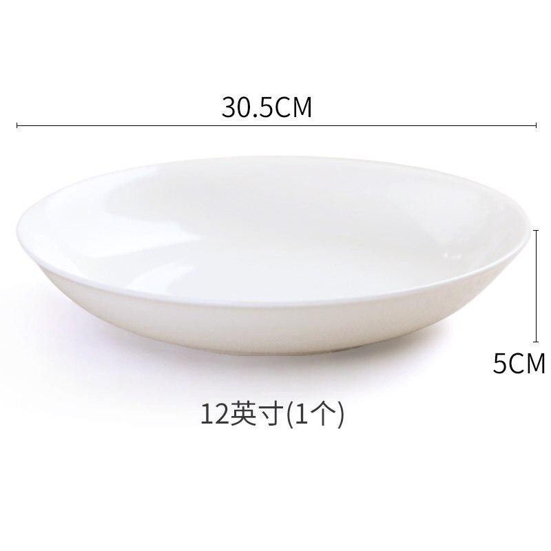 Chinese Bone China Servies Keramische Thuis Diner Plaat Minimalistische Creatieve Huishoudelijke Pure White Diepe Plaat Keuken Benodigdheden: 12 inches 30.5 cm