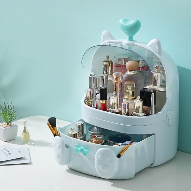 Kat Vorm Plastic Make Storage_Box Cosmetische Organizer Make Up Container Desktop Diverse Storage Case Met Handvat