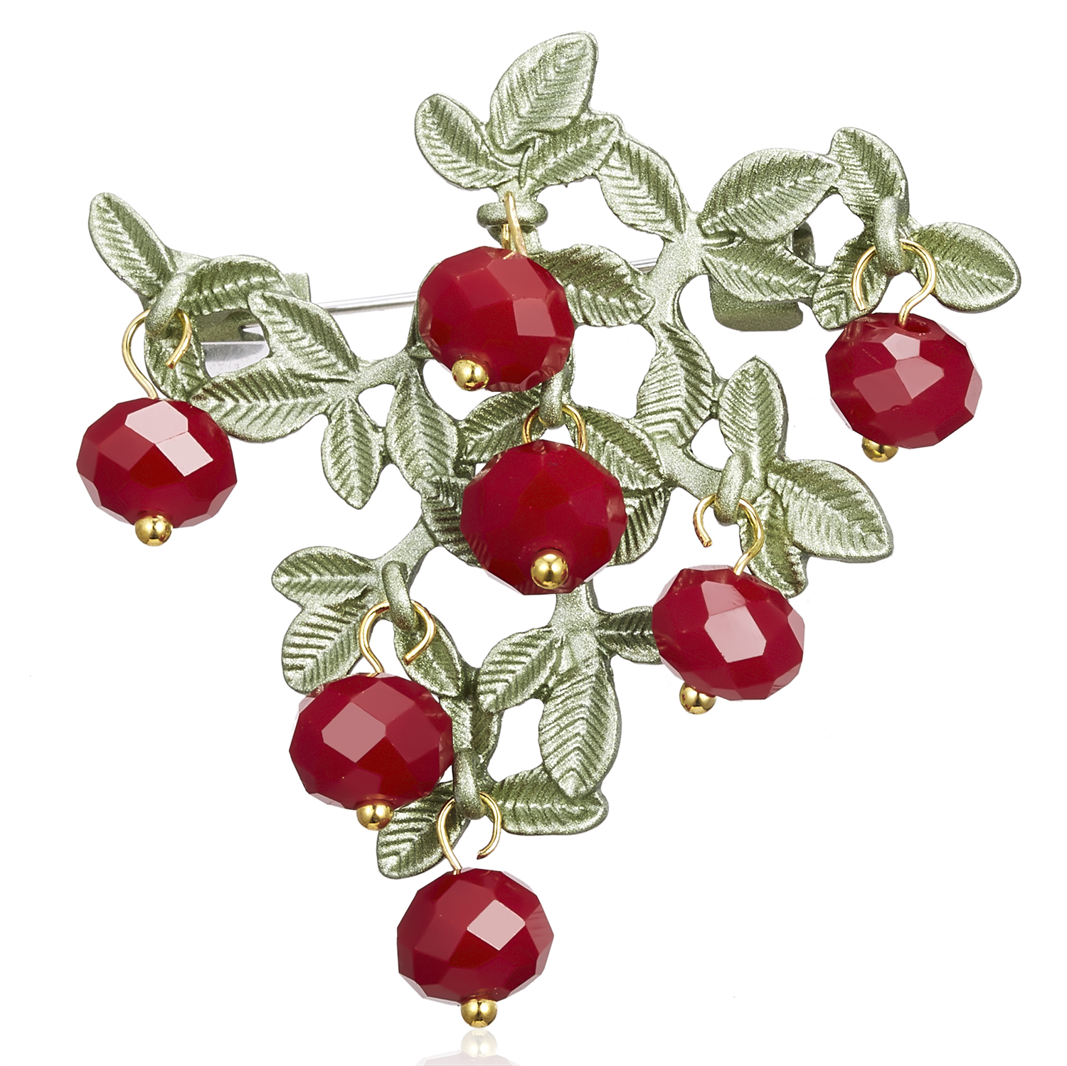 Broche tendance en émail en forme de Fruit pour femmes, broche en grenade rouge, feuille verte, cerise, costume, revers, vêtements, écharpe, Badges: Cherry 2