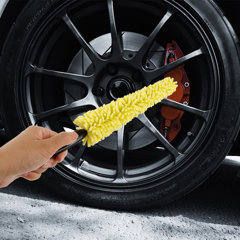 Spazzola Clenzee Per Pulizia Ruote Auto, Set Da 2: Una In Microfibra Per Cerchi E Una Con Setole In Nylon Per Pneumatici, Manici Ergonomici