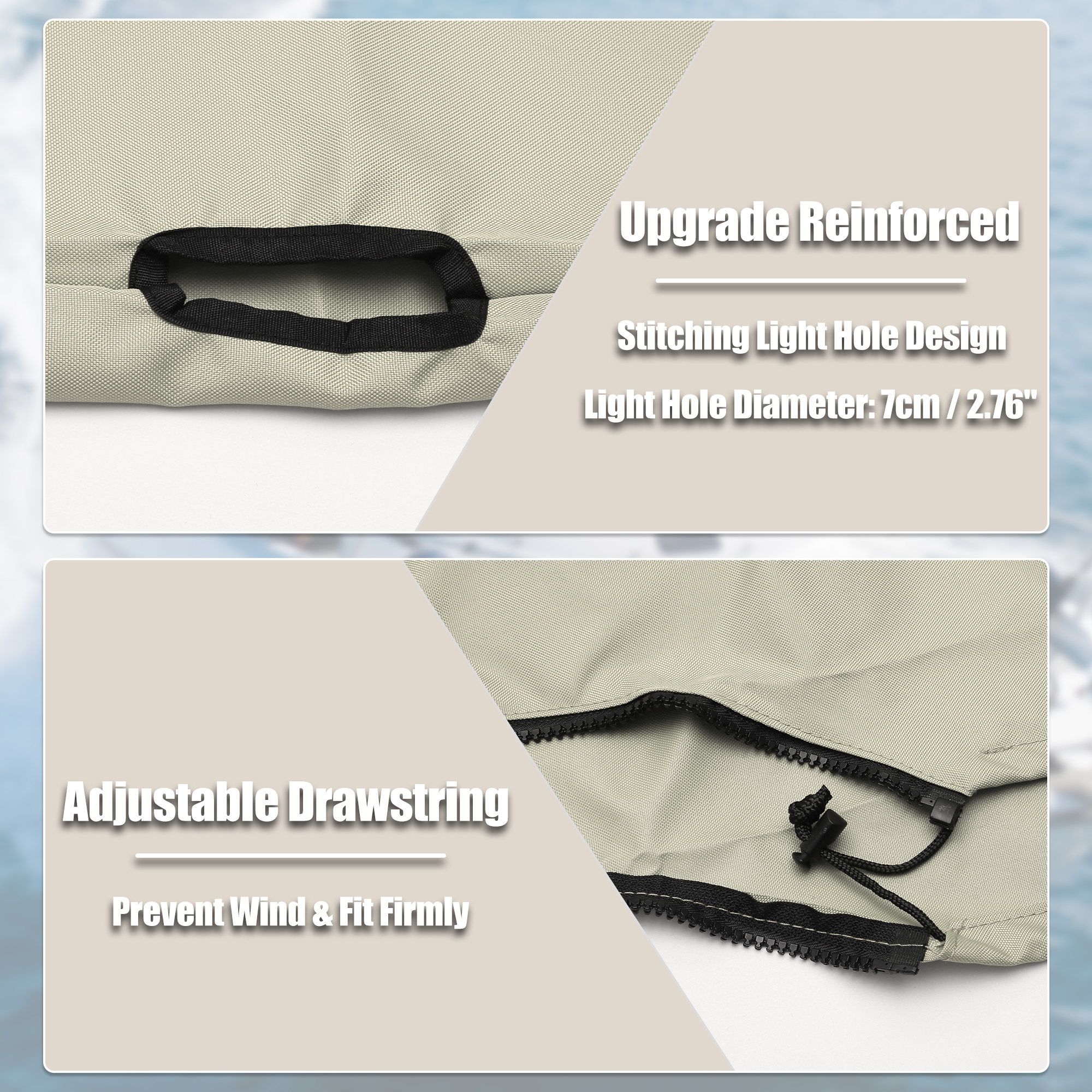 UXCELL Boat Bimini Top Storage Boot with Light Hole Beige 73"-78" Width for 3 Bow 4 Bow