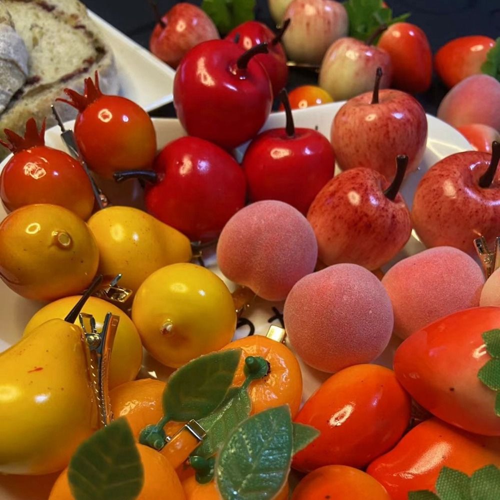 Horquilla de fruta de simulación de cereza dulce, comida falsa de limón, pinza para el pelo bonita, accesorios para el cabello de dibujos animados para mujer, diario