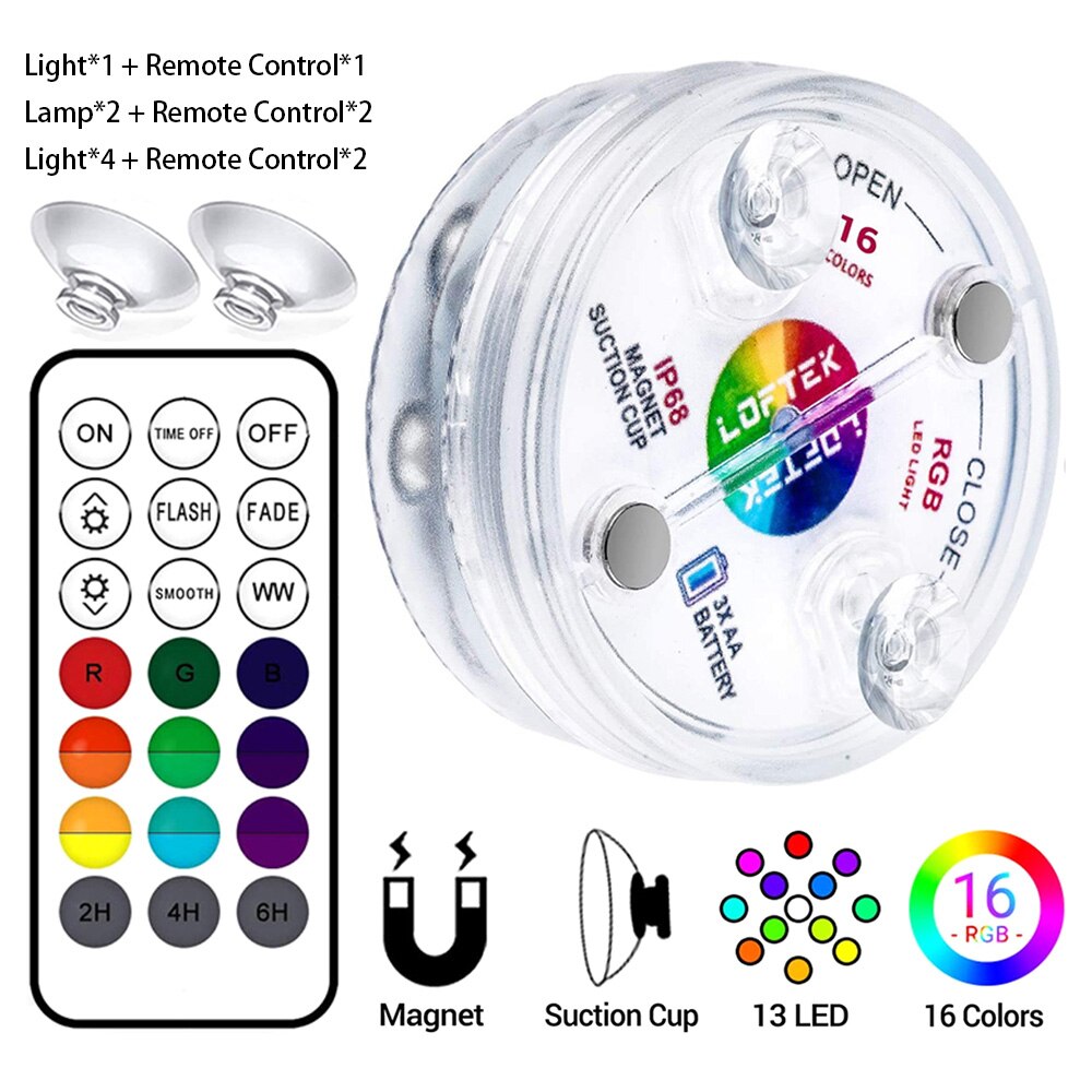 13 Led Remote Controlled RGB Submersible Light Battery Operated Underwater Night Lamp Outdoor Vase Bowl Garden Party Decoration
