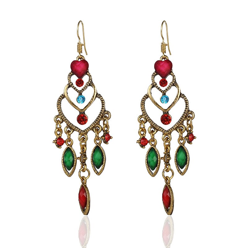 Vintage Women's Green Crystal Beads Tassel Earrings Bollywood Bohemia Geometry Gold Alloy Wedding Earrings Hangers: Style 6