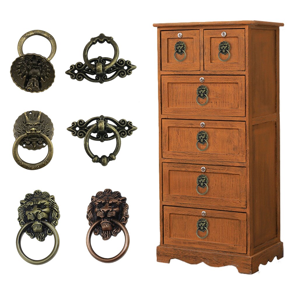 Vintage Dragon Dresser Drawer Knobs Head Lion Head Drawer Cabinet Door Pull Handle Ring Hardware Retro Dragon furniture handles