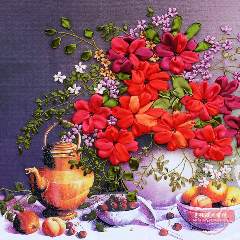 Lint Borduren & Diy Decoratieve Schilderkunst Gekleurde Print Rode Bloemen Foto Handwerken Ambachten Kruissteek Kit Muur Art C-0125