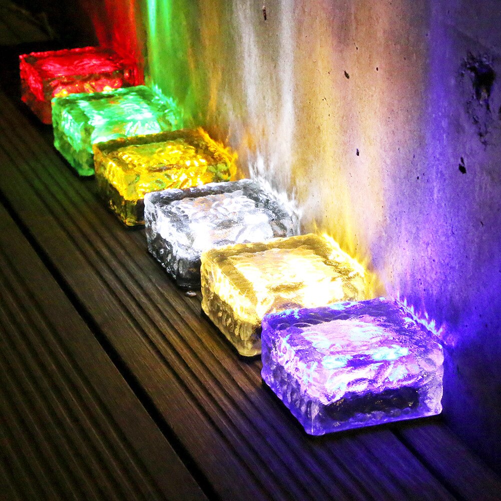 Solcellelys 4 ledsolar is murstenslampe husholdningssolar begravet isblomst led murstenslys vandtæt glasgulvlampe