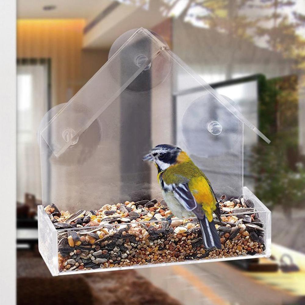 Voederhuisje voor vogels met raam, praktisch transparant acryl vogelhuisje met zuignap, buitenvoederhuisje voor vogels, tuinbenodigdheden