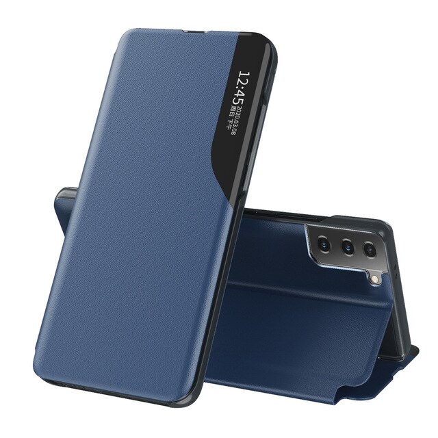 Couro do plutônio smart view flip capas caso para samsung galaxy s21 ultra s 21 plus 5g magnético suporte livro coque s21ultra s21plus s21 +: for galaxy s21 / blue