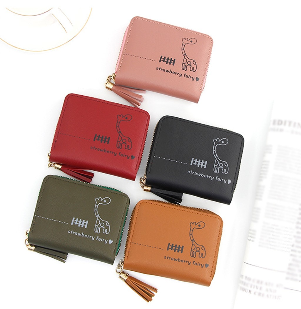 Femmes court gland imprimé à franges en cuir portefeuille femme Simple voyage en plein air de crédit porte-carte porte-monnaie Mini pochette