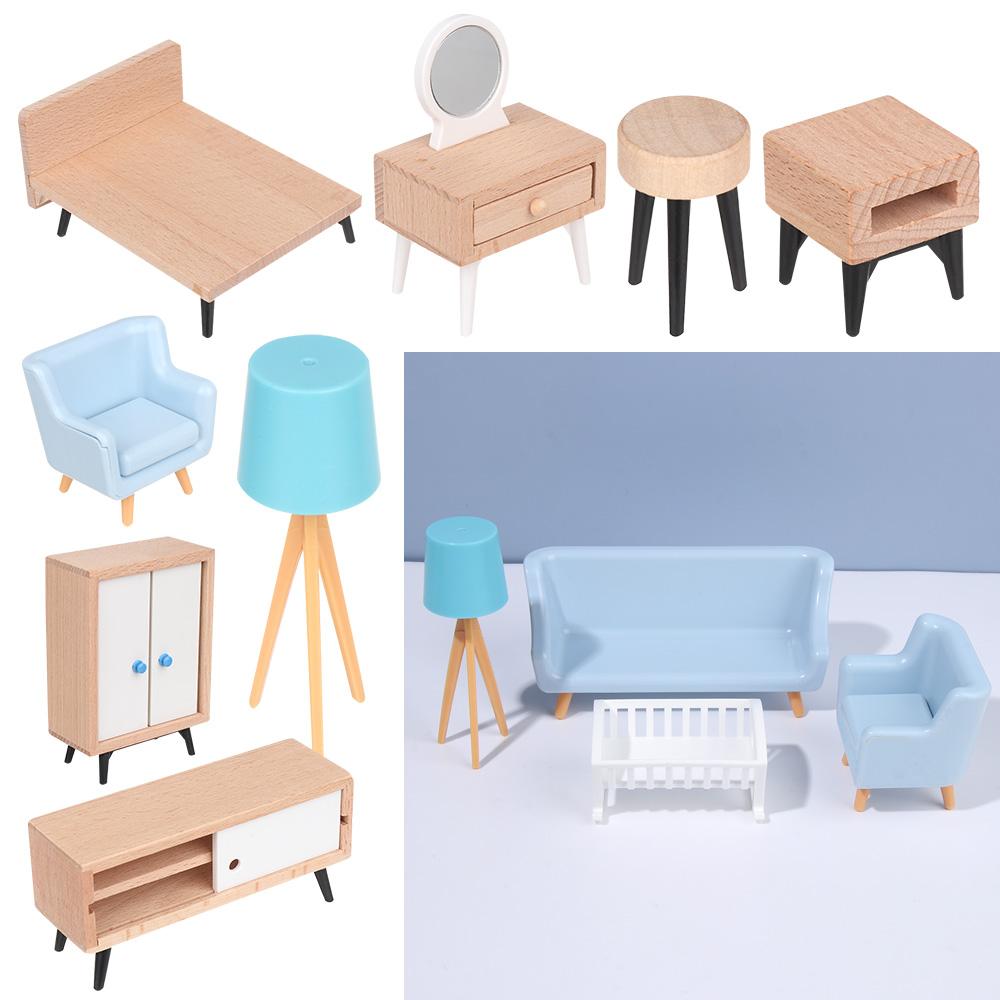 Kinder Spielzeug puppen Zubehör Szene Modell Mini Einrichtung Puppenhaus Miniatur Möbel TV-Schrank Schlafs ofa Kleider schrank
