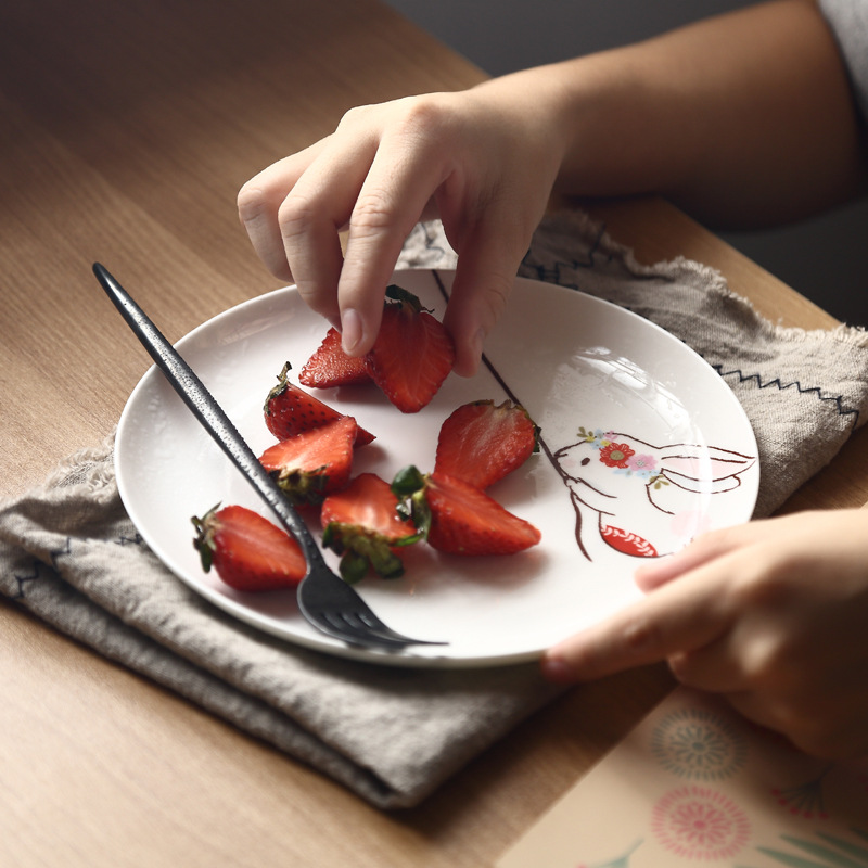 Plato de cerámica de 8 pulgadas PARA CENA, platos de conejo para cena, Pasta, carne, postre, hueso fino, vajilla de cocina China, 1 ud.