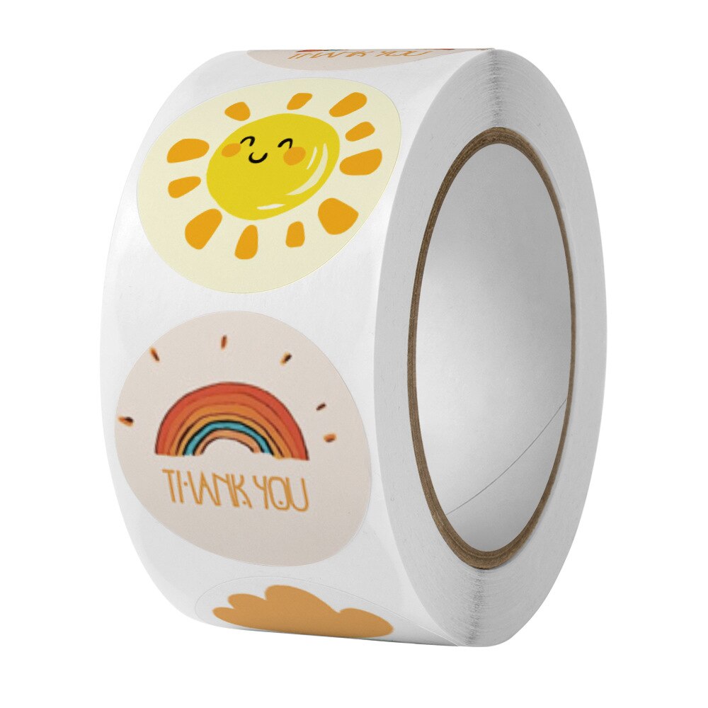 500Pcs Ronde Cartoon Dank U Stickers Leuke Zon Rainbow Wolken Sticker Voor Handgemaakte Cadeau Decor Labels Kids Beloning Stickers