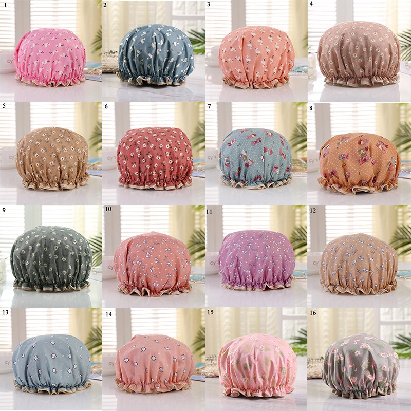 Shower Cap Bathing Waterproof Cap Cute print Daisy Flamingo Anti-smoke Cap Comfortable Bath Hats Bathroom Accessories Hair Cover