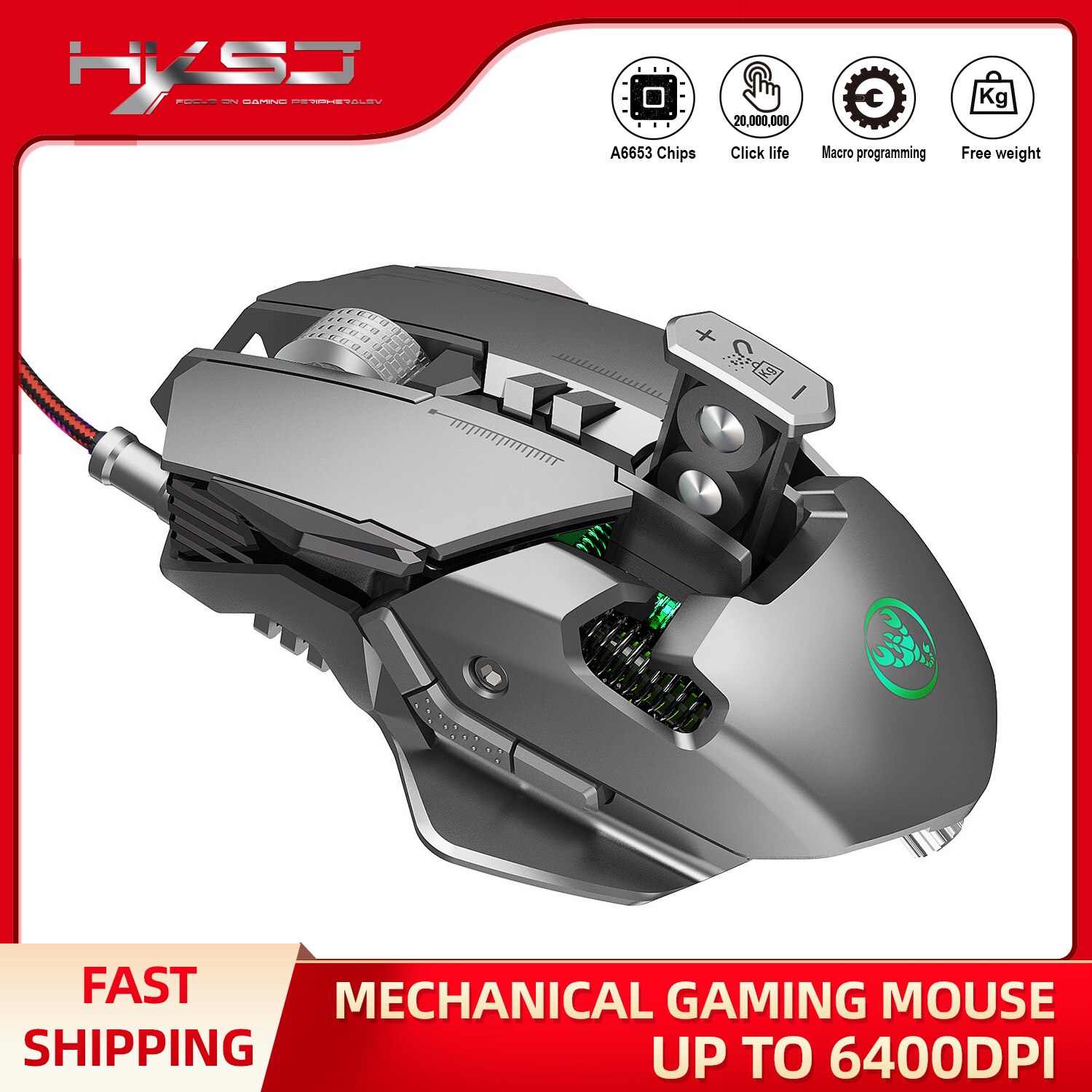 Professionele Rgb Gaming Muis 6400Dpi Usb 7 Knoppen Muis Gamer Programmeerbare Muizen Led Optische Usb Wired Game Muizen Voor laptop Pc