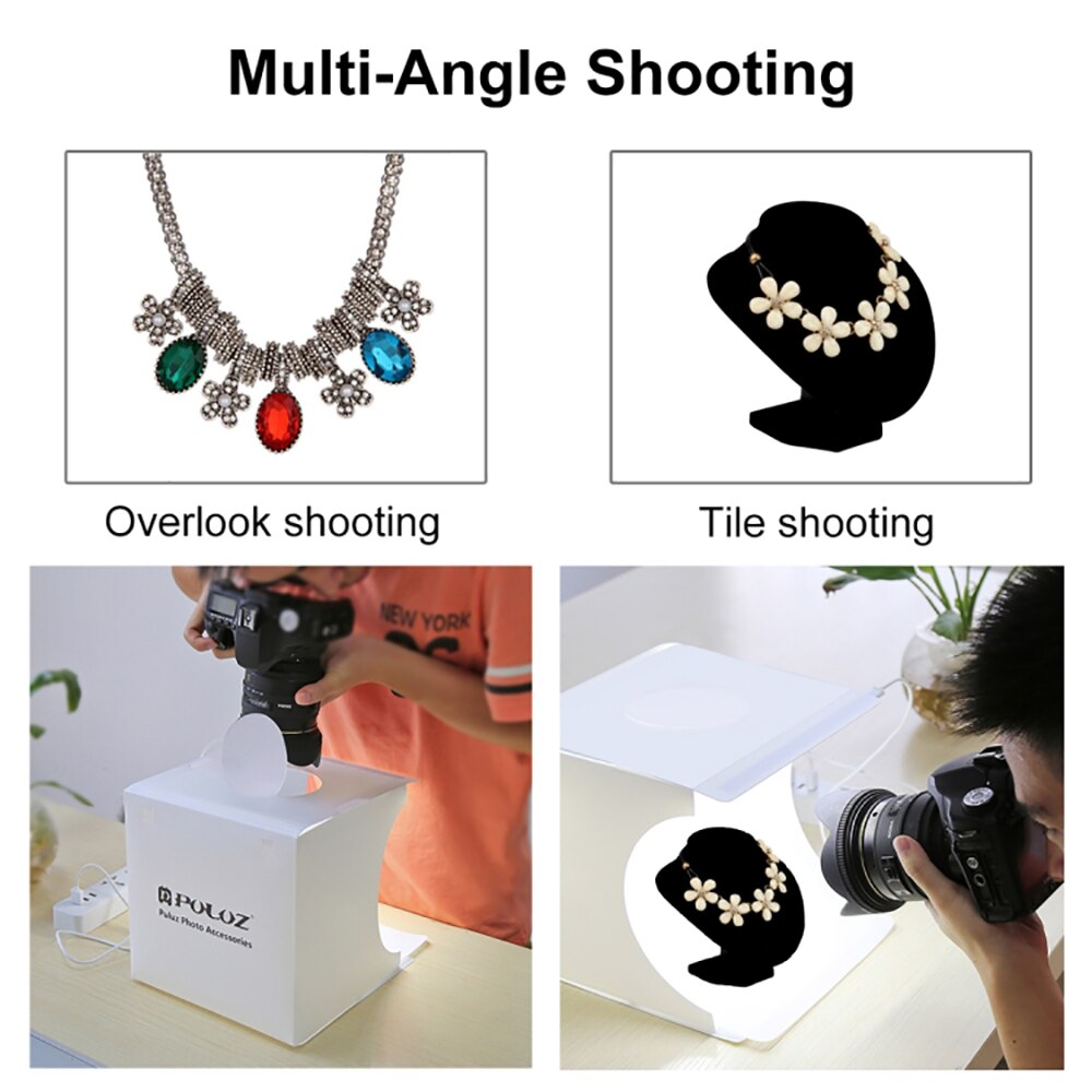 Lightbox 20cm*20cm Portable Folding Studio shooting light box -1/2 LED Strip Shadowless base Three color circle