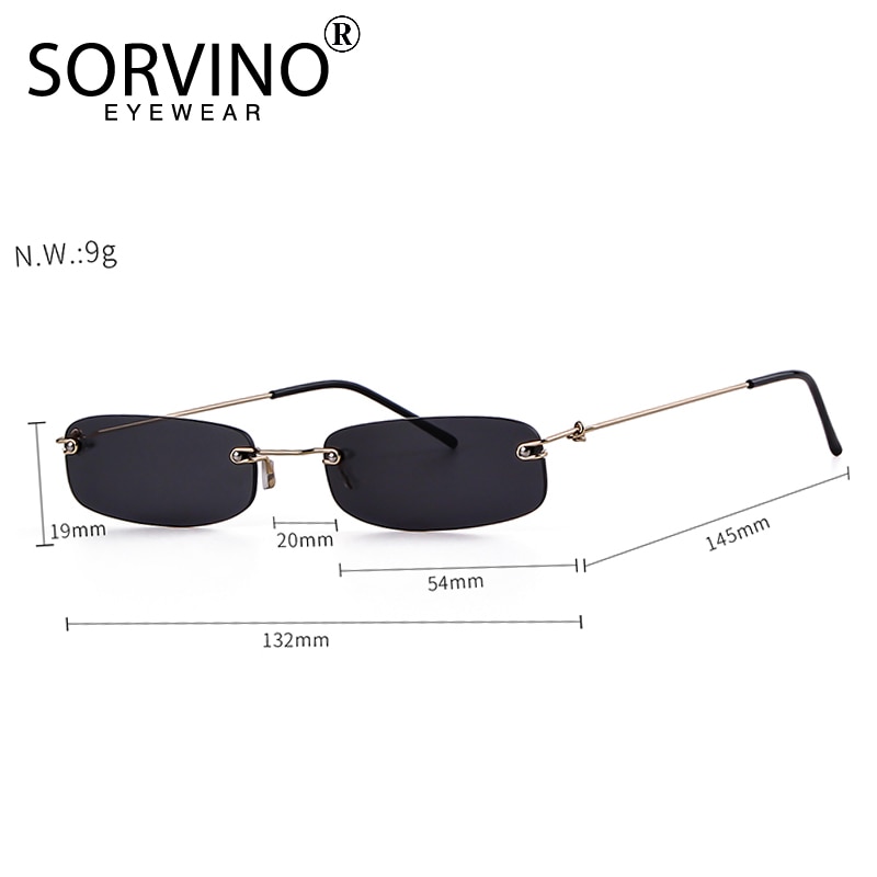 SORVINO Small Orange Rimless Rectangle Sunglasses Men Women 90s Tiny Narrow Frameless Tint Sun Glasses Shades SP40