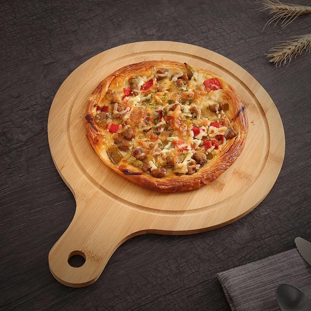 Wooden Pizza board Round with Hand Pizza Baking Tray Pizza Stone Cutting Board Platter Pizza Cake Bakeware Tools