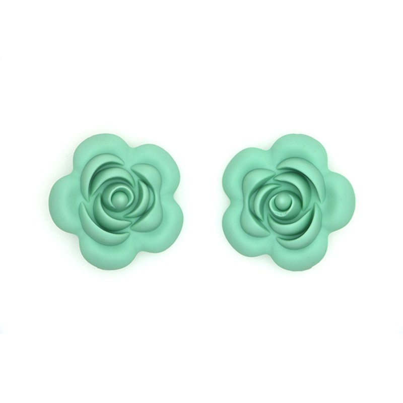 Kovict 10 stk silikone rose perler bpa gratis babybørster perler blomst form babybitringer til babybørser halskæde fremstilling: Myntegrøn