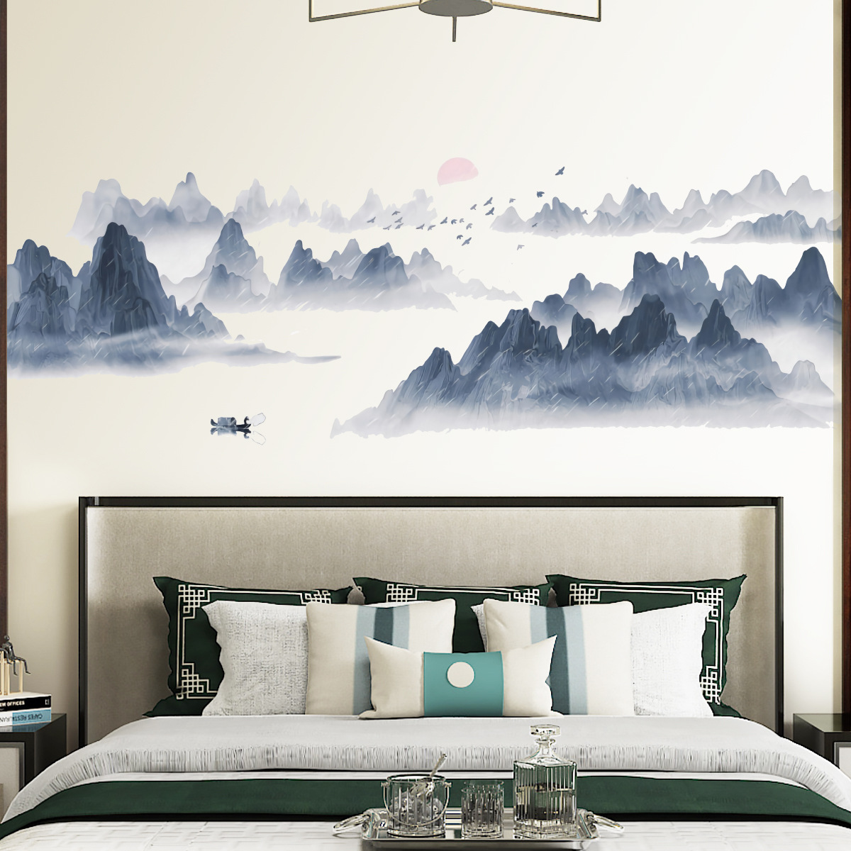 Chinese Style Sunset Landscape Wall Sticker Wallpaper Living Room Bedroom Background Mural Home Decor
