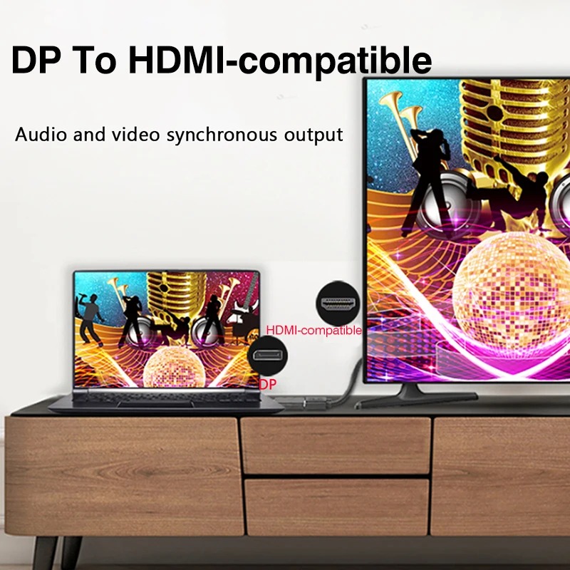 Adaptador Compatible con DisplayPort a HDMI 4K 60Hz DP macho a hembra Cable de Audio y vídeo Compatible con HDMI HD 1080P para PC TV portátil