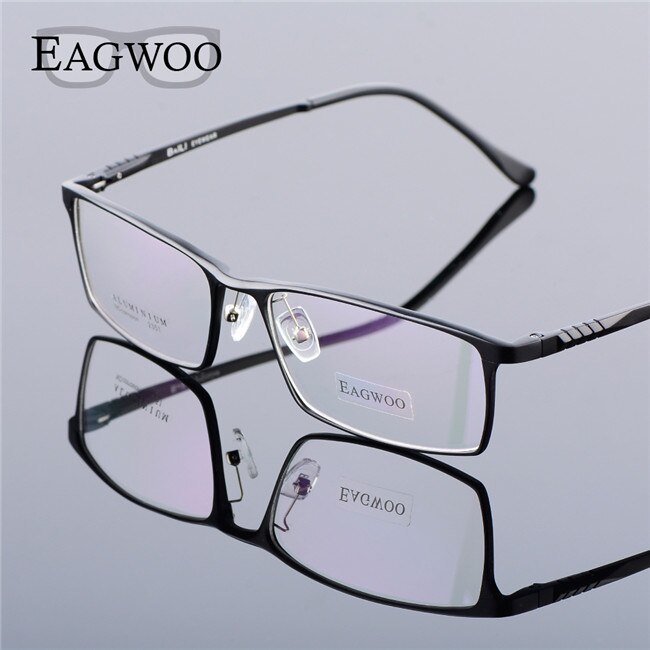 Eagwoo, gafas graduadas de cara ancha de aluminio para hombres, montura óptica de borde completo, gafas de negocios, gafas grandes ligeras MF2351: Negro