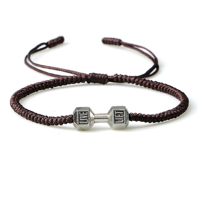 Charme Tibetischen Buddhistischen Woven Hanteln Armbänder &amp; Armreifen Für Frauen Männer Glück Handgemachte Knoten Seil Armband Barbell Bead Schmuck: Brown-silver