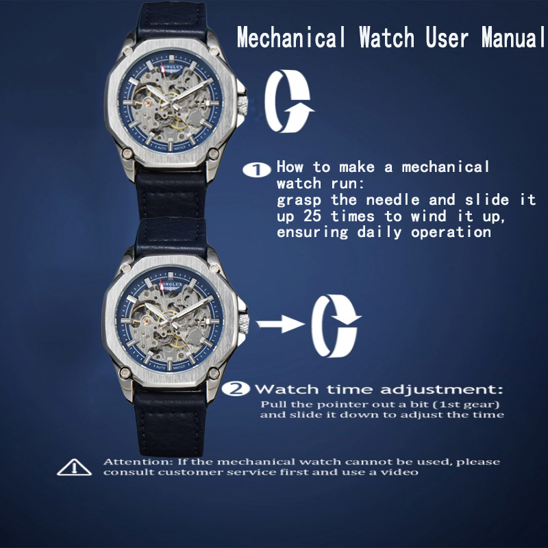 LONGLUX montre automatique sport style montres mécaniques creux en cuir hommes montre hommes