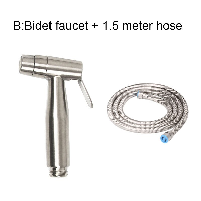 Double Function Stainless Steel Toilet Bidet Faucet Bathroom Handheld Bidet Sprayer Set Kit Tank Hook & Wall Mount: B