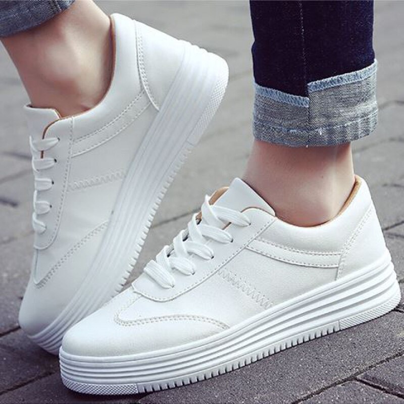 Kvinders efterårssko kvinde sneakers platform hvide flade sko snøre damer kvindeligt fodtøj afslappet studerende sko