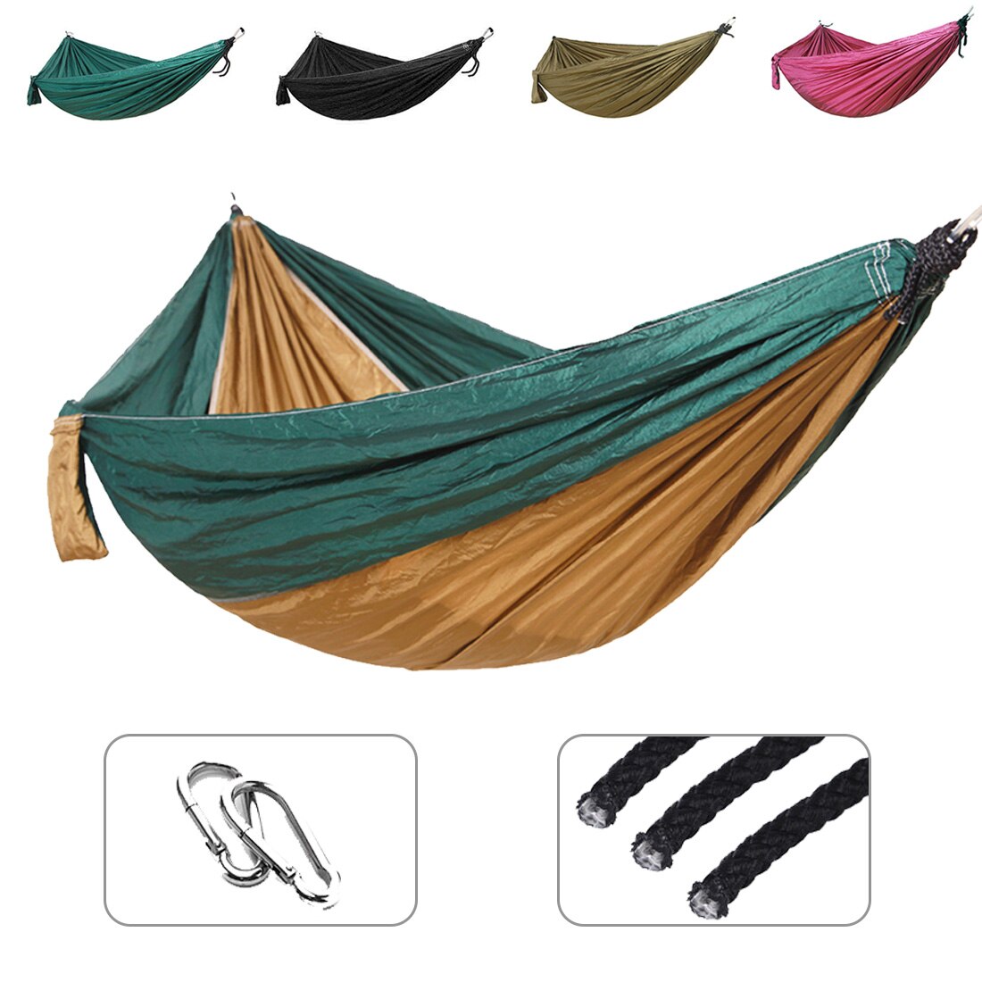 Single Double Hammock Adult Outdoor Backpacking Travel Camping Survival Sleeping Bed Portable Thicken With 2 Ropes 2 Carabiners