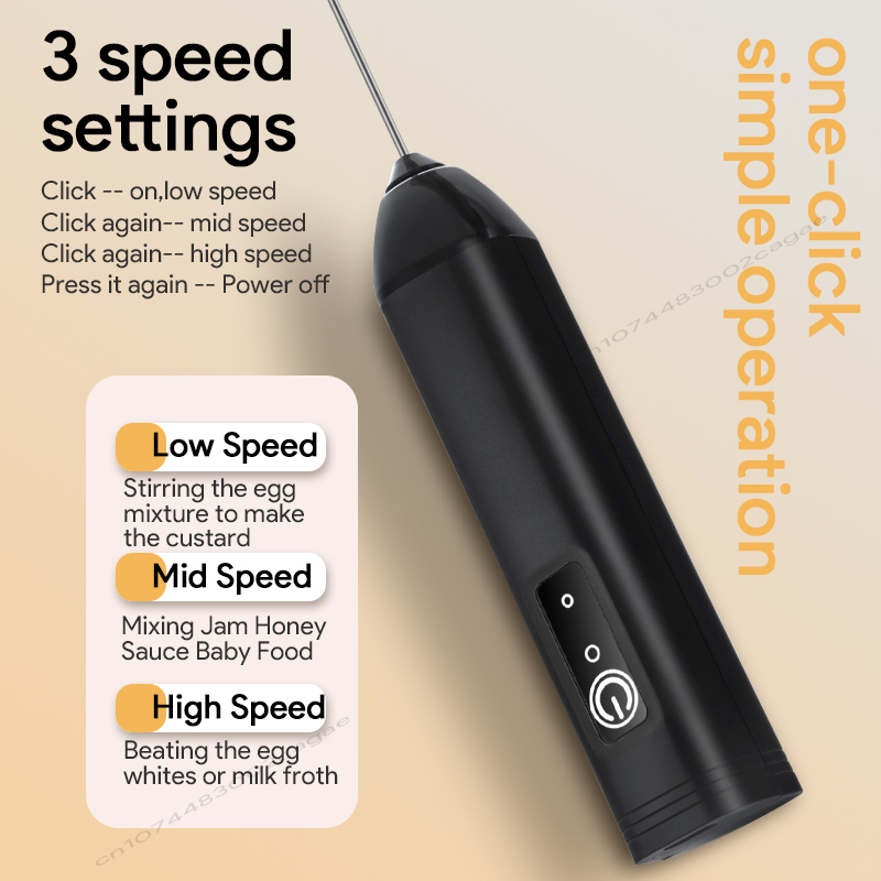 Espumador de leche eléctrico, batidor de huevos de mano recargable por USB, mezclador de espuma de 3 velocidades, varita para espumar bebidas de café, cocina