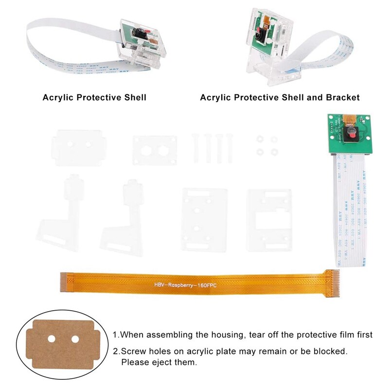 Módulo de cámara de 5MP, Webcam de vídeo 1080P + Soporte transparente para Raspberry Pi 4/3B +/ 3B/2B/Zero