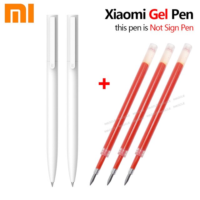 Original Xiaomi Mi Gel Pen 0.5MM Bullet Pens Writing Smooth and Light Grip with Blue Black Red Refill for School Office: Red