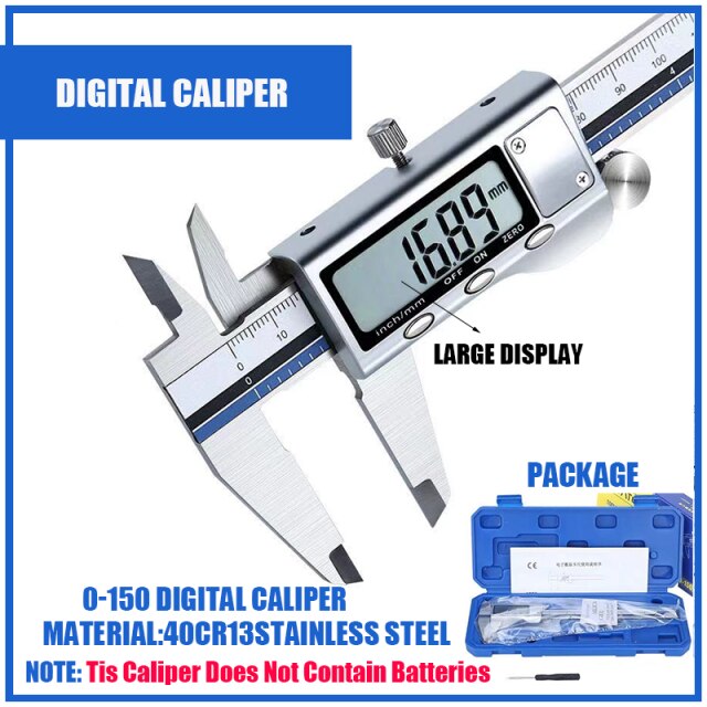 Digital Metal Caliper Electronic Vernier Caliper tool Micrometer Ruler Measuring Tools ABS Plastic Shell 0-150mm Calipers: Large digital