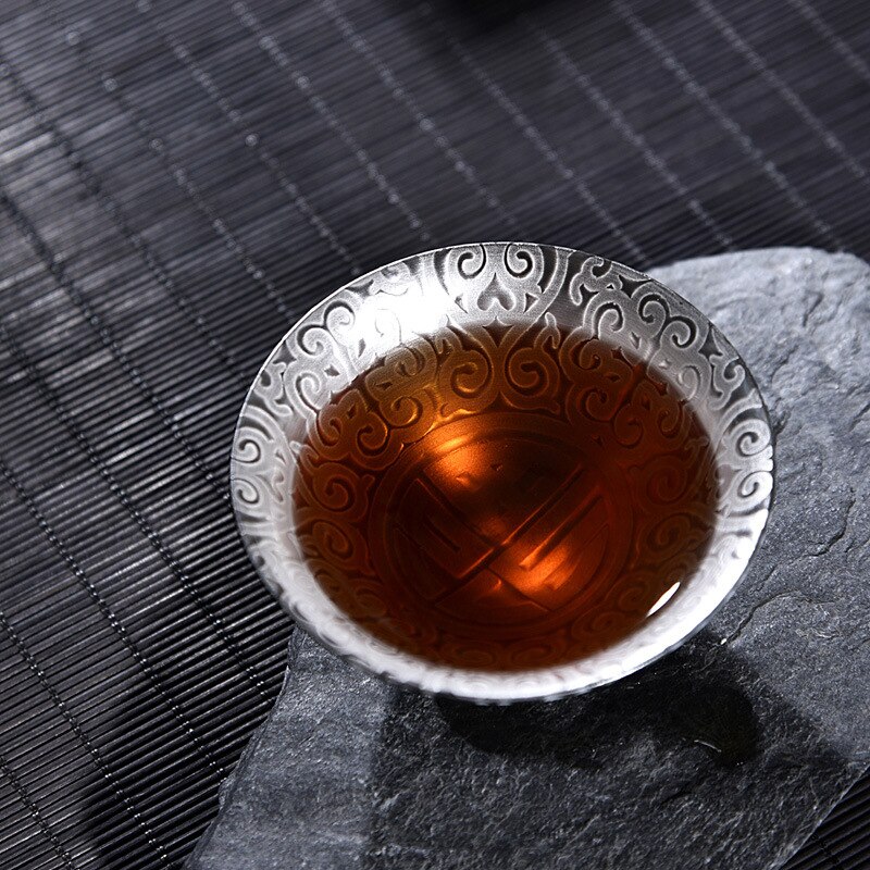 999 Pure Silver Tea Cup Ceramic Tea Cup Inlaid with Silver Cup Kung Fu Tea Bowl Handmade Silver Plated Cup