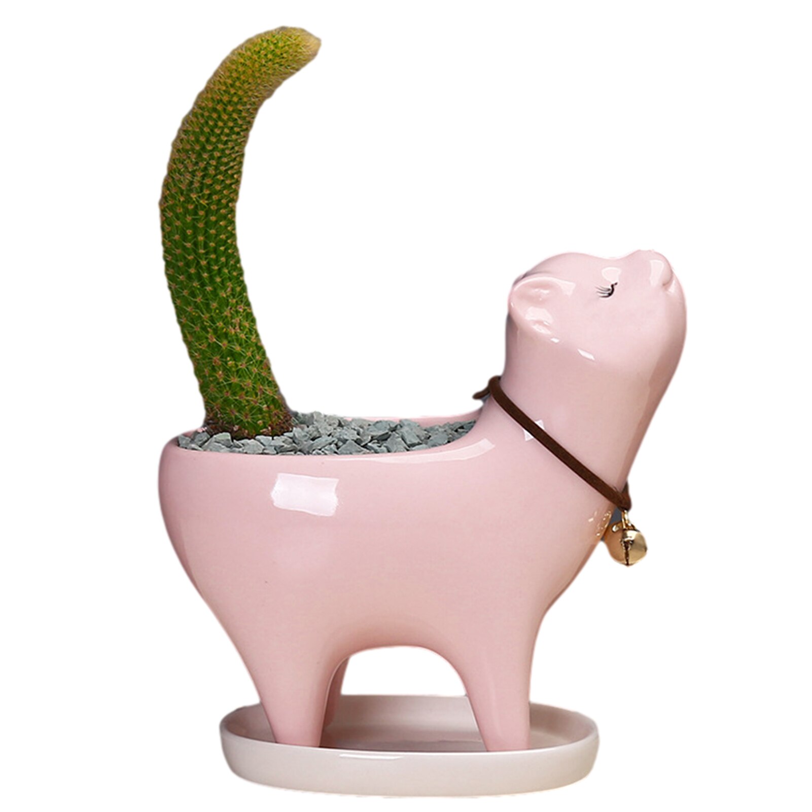 Pots de fleurs de jardin en céramique, chat mignon, plantes succulentes, conteneur de bureau, ornements d'animaux de dessin animé: Pink