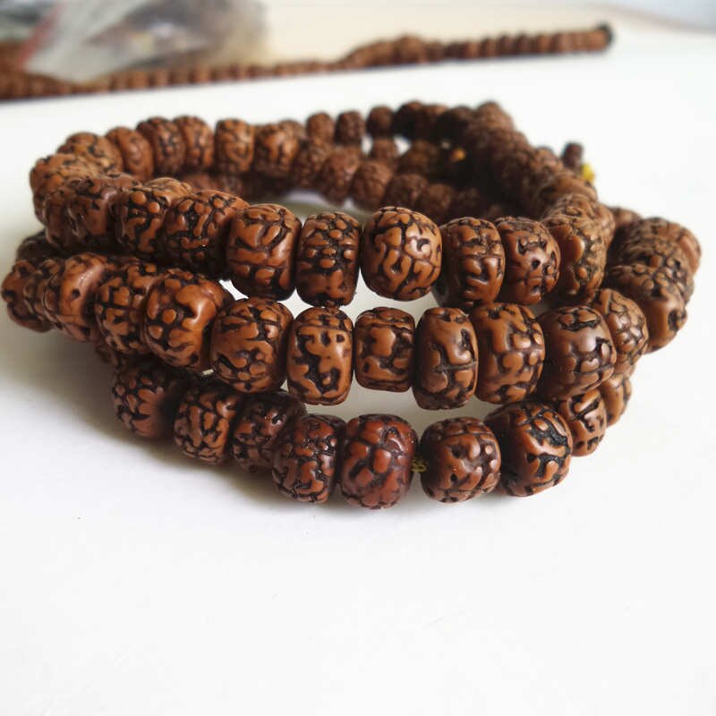 BRO582 Tibetaanse 108 kralen Oude Geolied Gepolijst Rudraksh Bodhi Gebed Kralen Mala voor Man