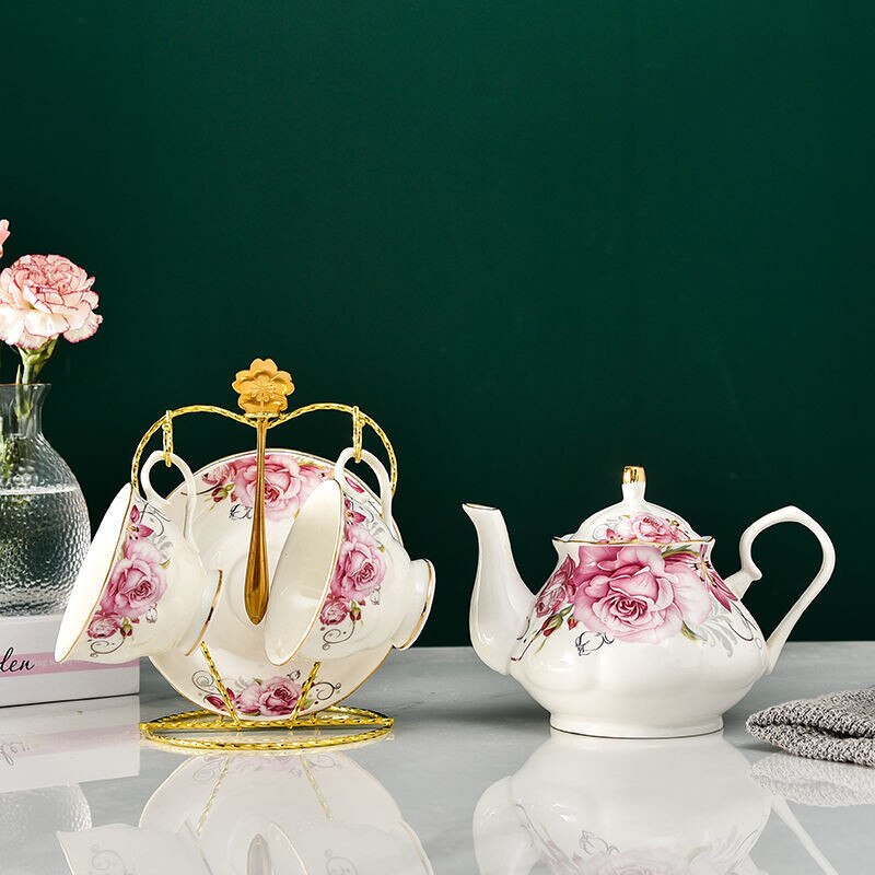 European Bone China Tea Set English Afternoon Tea Cup Set Teapot High-Grade Porcelain Coffee Pot 1 TeaPot 2 Cups and Saucers: 1Pot2CupsSaucers I