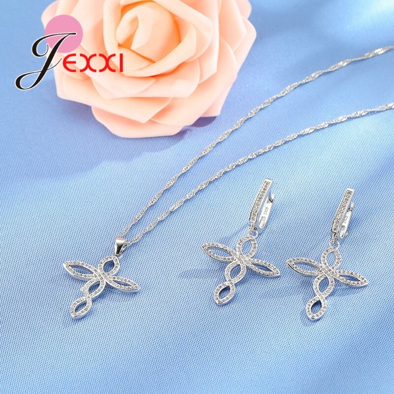 Bruiloft Sieraden Sets Voor Vrouwen Bruiden 925 Sterling Zilver Met Kruis Oorbellen Ketting Hanger Bruids Sieraden Set